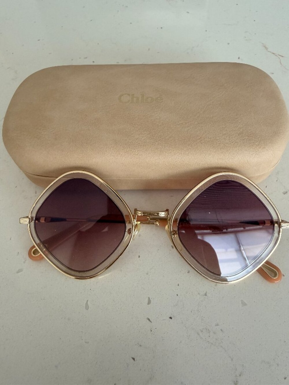 Chloé Rhombus 55mm Sunglasses Women's CE165S 879 Gold/Light Pink